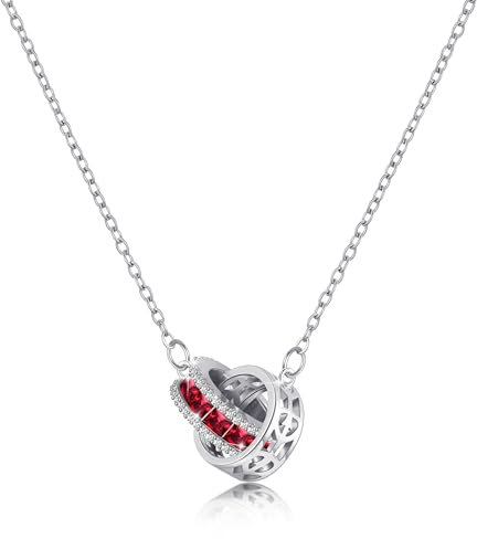 Linawe Rubin Rot Edelstahl Kette Damen Silber Schmuck, Edelsteine Anhänger Halskette für Frauen, Silberkette Kettenanhänger Necklace Jewelry, Silberschmuck Ketten Set Geburtsstein Kristall Kette