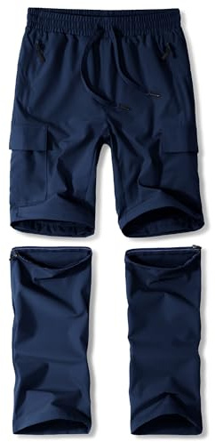 Boys Hiking Pants Kids Youth Zip Off Convertible Scout Pants 12-14Y Lightweight Quick Dry Outdoor Fishing Slim Fit Elastic Waist Navy Blue M