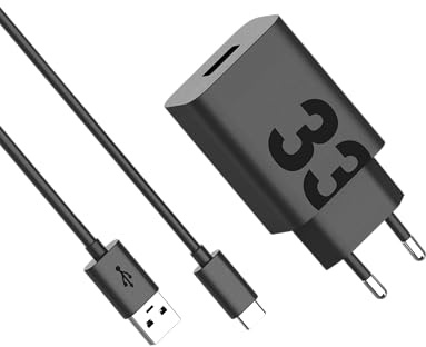 Motorola TurboPower 33W USB-A Cargador Rápido con Cable USB-C de 1m – Compatible con QC3.0, Protección contra Sobrecarga, Original Navidad, Negro