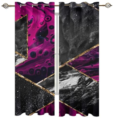 Blackout Curtains For Living Room Bedroom Nursery Decoration, Super Soft Thermal Insulated Eyelet Curtains Window Treatments 3D Printed Black Rose Red Gold Fluid Mosaic Pattern 280X260Cm 2 Panels