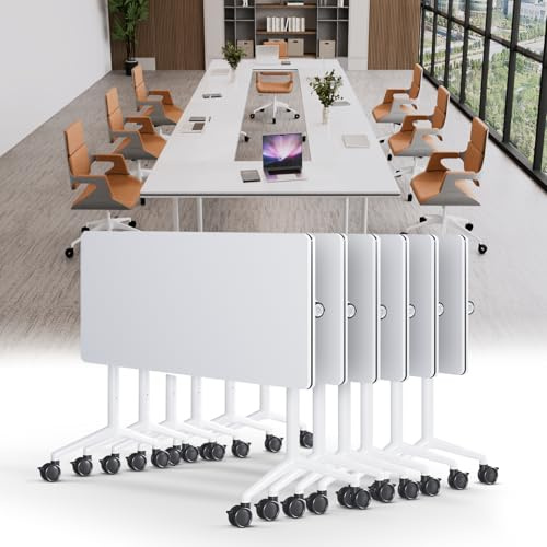 Set di tavoli da conferenza pieghevoli per 2-20 persone, mobili da 179,8 cm, moderni tavoli per riunioni con ruote, tavoli rettangolari super robusti per seminari per ufficio (6 pezzi)
