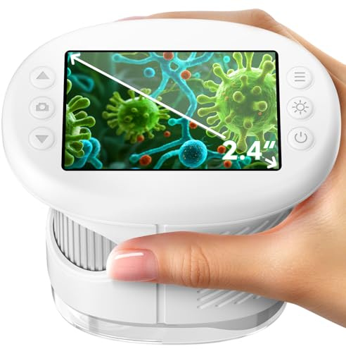 Odatay 4K 1000X Digital Microscope for Kids with Long Distance Viewing & 2.4 Screen, Portable Handheld Edu Toys for Kids Exploring Bugs Plants at Home Classroom & Outdoor Travel, White