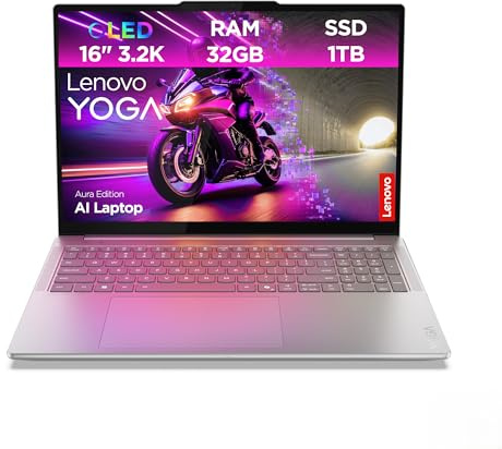 Lenovo Yoga Pro 9i Aura Edition Laptop | AI-PC | 16 3.2K OLED | Intel Core Ultra 9 285H | 32GB RAM | 1TB SSD | NVIDIA GeForce RTX 5060 | Win11 Pro | QWERTZ Beleuchtet | Grau | 3 Jahre Premium Care