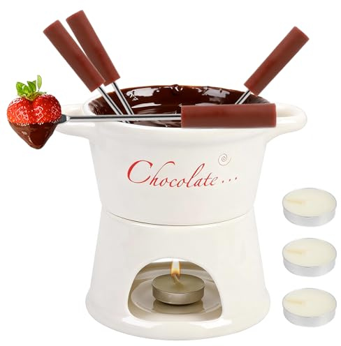 Yallmie Chocolate Fondue Set, Fondue Pot with Tealight Candle & 4 Forks Chocolate Pot, Mini Chocolate Fondue Pot for Home Restaurant Cafe Birthday Picnics