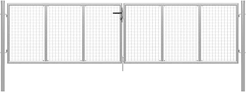 Cancello da Giardino in Acciaio Zincato, Design a Traliccio, Cancello per Recinzione, Portoncino Ingresso Esterno, per Giardino e Patio, Colore Argento, 415 x 150 cm