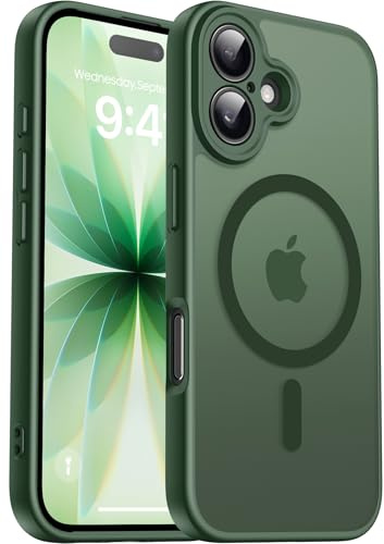Natiiozie Magnetica Cover per iPhone 17, Compatibile con Mag Safe,Antiurto di Grado Militare,Protezione Completa Della Fotocamera,Anti-Graffio Custodia Traslucida Opaca-Verde Profondo
