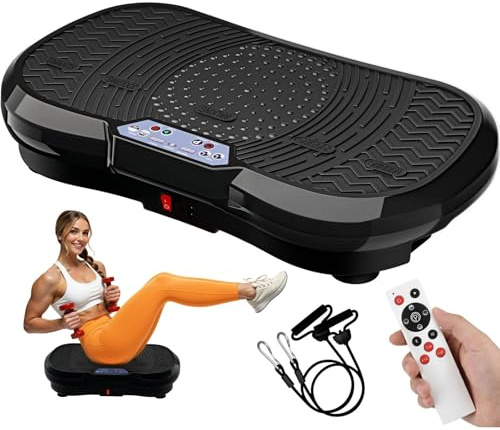 TLGREEN Plataforma vibratoria 120 niveles 10 programas de entrenamiento | Diseño compacto | Bandas de entrenamiento | Antideslizante | Motor silencioso | Potente tabla de vibración para fitness en