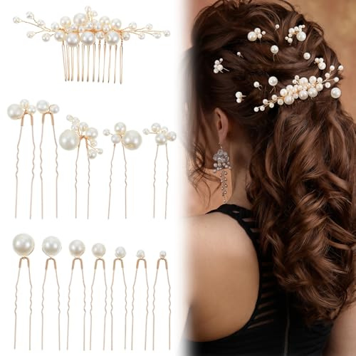Nogeqi 13Pcs Pearl Hair Pins Pearl Hair Accessories Wedding Hair Pieces For Brides Bridal Hair Pins For Women Wedding Brides And Bridesmaids Daily Style