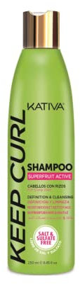 Kativa Keep Curl Champú Cabellos con Rizos Naturales o Con Permanente 250 ml | Cabello Rizado | Definición y Limpieza | Champú Sin Sulfatos ni Parabenos | Zumo de Kiwi y Naranja