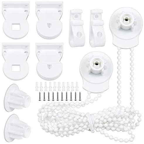 SelfTek 2 Set 25mm Roller Blind Fittings Plastic Brackets Beaded Chain Rolling Blind Replacement Repair Kit with 2 Pieces S-afety P-Clips and Screws