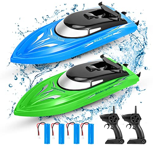 Lumiparty 2PACK RC Boat,Remote Control Boats for Kids and Adults,10km/H 2.4G High Speed Remote Control Boat, Fast RC Boats for Pools and Lakes with 4 Rechargeable Battery. (Blue Green)