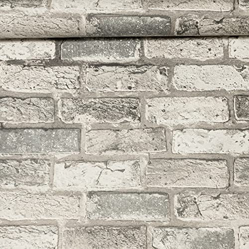 SOPHIE LAURENCE Modern Vinyl Distressed Grey Charcoal Textured Brick Effect Wallpaper for Living Room (Grey Charcoal)
