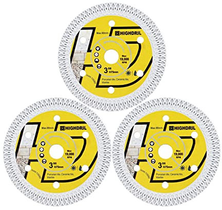 HIGHDRIL Disque Diamant Carrelage 75mm - 3pcs Disques à Tronçonner pour Céramique Porcelaine Carreaux Marbre Granit Pierre artificielle