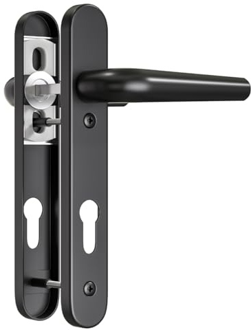 Bwintech 1 Set Black UPVC Door Handle Set, 92mm Backset,122mm Screw Hole Distance, 210mm Plate Length Front Door Handles for UPVC Door