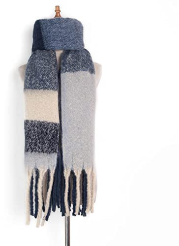 HGJH Schal Damen,Kontrastierender Dicker Quastenschal Für Damen, Modeschal, Wildes Gitter, Marineblauer Breitenschal, Elegante Damen, Dicker Trend, Weihnachtsschals Für Damen, Warmer Schal