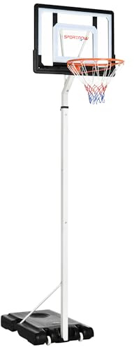 SPORTNOW Canasta de Baloncesto con Ruedas Altura Ajustable 245-305 cm Aro de Baloncesto Portátil con Tablero de PVC y Base Rellenable para Exteriores 90x83x310-360 cm Blanco