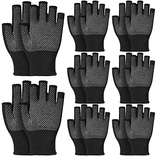 Sintege 8 Pairs Non Slip Black Fingerless Gloves Unisex Winter Warm Grip Half Finger Yoga Work Gloves for Construction Work Outdoor Sports Activities Driving(Black)