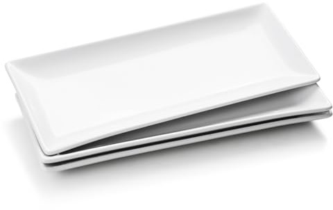 WishDeco Serving Platters Set of 3, Large Serving Trays 14 inch, White Serving Plates, Ceramic Rectangle Plate, Long Platter for Cake, Sushi, Steak, Dessert, Buffet