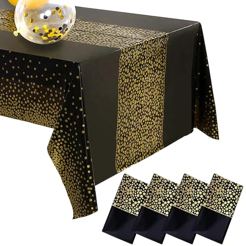 Bakiauli Nappe Anniversaire, 4 Pièces Nappe Noir Jetable Nappe Rectangulaire Imperméable pour Mariage Anniversaires Noël (137 x 274 cm)