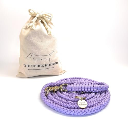THE NOBLE FRIEND Hundeleine Duke | Handgeflochtene Paracord-Leine | 2,5m Doppelleine Führleine | Mehrfach verstellbar mit 2 Scherenkarabinern | Für kleine, mittlere und große Hunde (Spring Lavender)