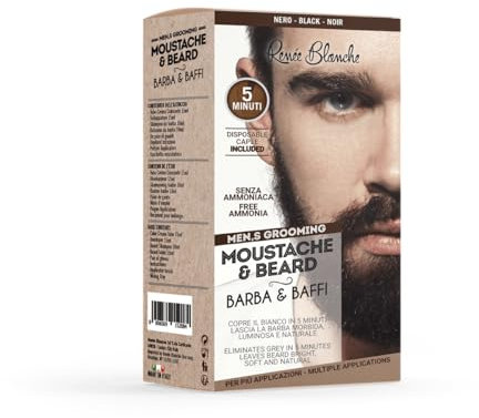 Renée Blanche - Tinte Bigote Y Barba Negro, Elimina Las Canas Para Una Apariencia Más Espesa Y Completa, Con Pincel Aplicador Incluido - sin amoníaco