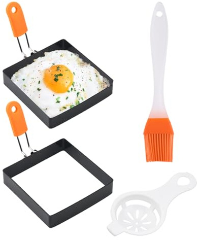 lyanny stekt äggform, fyrkantig rostfritt stål äggring med silikonhandtag, stekt äggform för stekpanna äggring, non-stick belagd äggringform, pannkaksform för hackstekning
