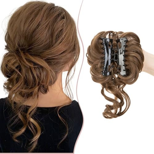 SEGO Chignon Finto per Capelli con Clip Elastico Sintetica Ondulato Finti con Posticci Ciambella Messy Hair Bun 55 G Castano chiaro misto biondo cenere #10
