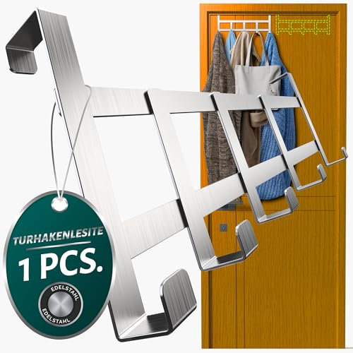 4happy Edelstahl Türgarderobe zum Einhängen - Türhaken für die ganze Wohnung, Standard Kleiderhaken Tür, stabile Türhakenleiste, rostfreie Haken zum Einhängen, Silber