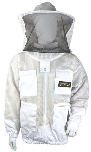 Imkerschutzjacke Imkerjacke Full-Air mit integriertem Schleier weiß mit Reißverschluss Größe L