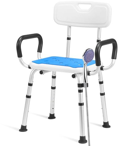 Careboda Duschhocker für senioren，Duschstuhl mit Armlehnen und Rückenlehne,Badhocker 136KG，Hocker höhenverstellbar，bis 136KG，Badestuhl für Senioren