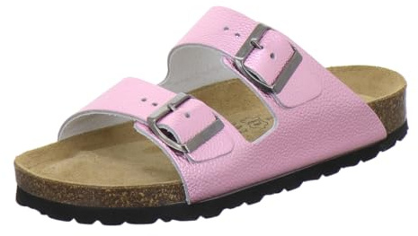 AFS-Schuhe 2100, Leder Pantoletten Damen Sommer Sandalen, flach Fußbett Hausschuhe (41 EU, Rose Lack)