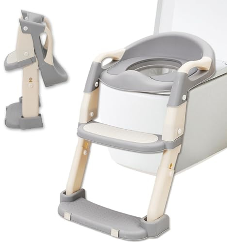 Siège de toilette pour enfant - Pliable - Avec escalier - Hauteur réglable - Avec protection latérale - Coussin doux - Convient à la plupart des toilettes
