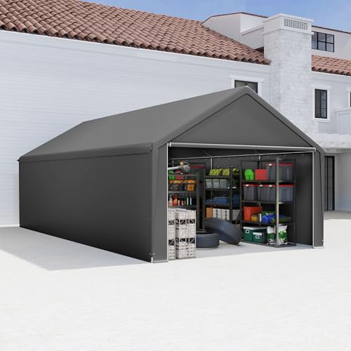 YZNAHRE Tente de stockage 4 x 8 m | Abri de jardin & abri à outils résistant aux intempéries | Garage de tente robuste avec cadre en acier robuste et toit imperméable en polyéthylène de 200 g/m² |