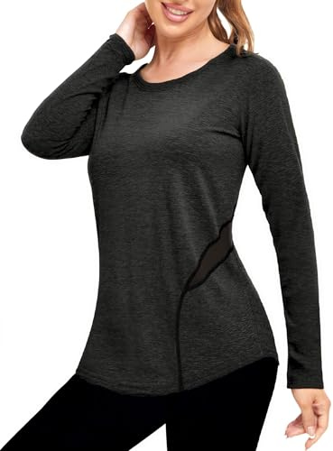 Wayleb T Shirt Donna Manica Lunga Sportiva Traspirante Slim Fit con Rete Laterale Maglia Fitness Corsa Yoga, Nero L
