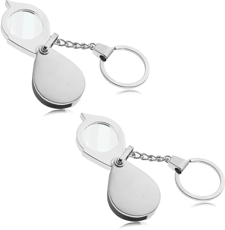 ZhouWei 2 Pièces Loupe Grossissante, Loupe Portable de Poche Pliable avec Porte-clés 5 x et 20 x Grossissante, pour Âgées et Enfants Journaux Lecture Observation de Loisirs (Argent)