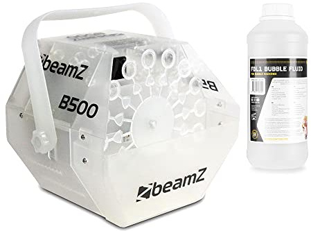 BeamZ B500LED Bubble Machine with 1L Fluid, RGB Colour Mixing LED Bubble Maker for Kids Parties, Family Celebrations, Summer BBQs & Garden Events