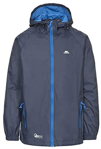 Trespass Adults Waterproof Jacket Qikpac - Lightweight Packaway Raincoat, 2 Zip Pockets, Full Body Front Zip, Adjustable Hood, Storm Flap, Ventilated Back, Foldable Packs in Pouch