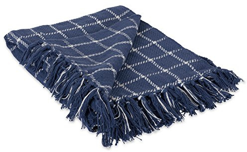 DII Transitional Checked Plaid Woven Throw, 50x60, French Blue