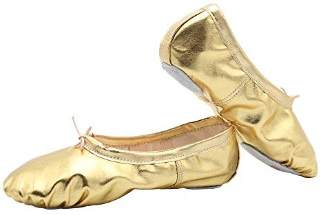 missfiona Ballet Shoes for Women PU Leather Dance Slipper(5 UK, Gold)