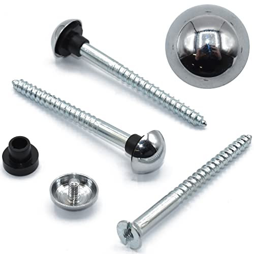 12, 1 1/2 (38mm) x 8g Mirror Screws Plus Chrome Dome Caps & Protective Rubber Grommets