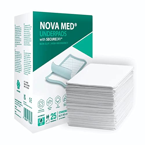 Novamed - Salvacamas desechables, empapadores para la incontinencia, 60 x 90 cm, 25 unidades por bolsa, absorción de 1700 ml