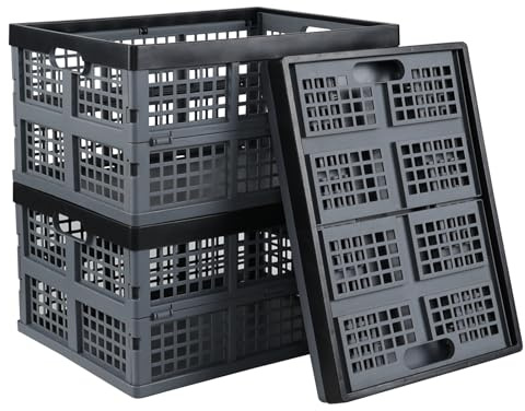 Jandson Folding Storage Crate 34 L, Collapsible Milk Crate 3 Packs, Grey