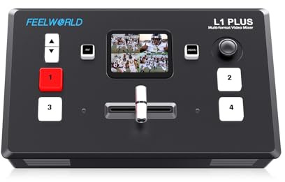 Feelworld L1PLUSMulti Camera Video Mixer Switcher con PTZ Controller Chroma Key 4 ingressi HDMI Formato di uscita USB3.0 Touch Screen da 2 pollici Produzione in tempo reale Streaming live