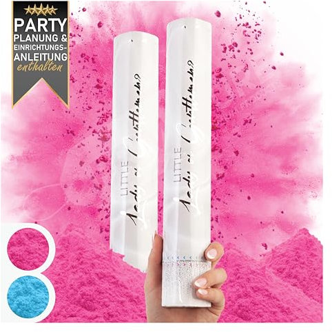 PrimePure Gender Reveal Confetti Cannon - Biodegradable Powder Cannon - Pink Powder, Set of 2 - Gender Reveal Smoke Bombs Party Poppers Confetti Cannons for Baby Girl Baby Shower Announcement