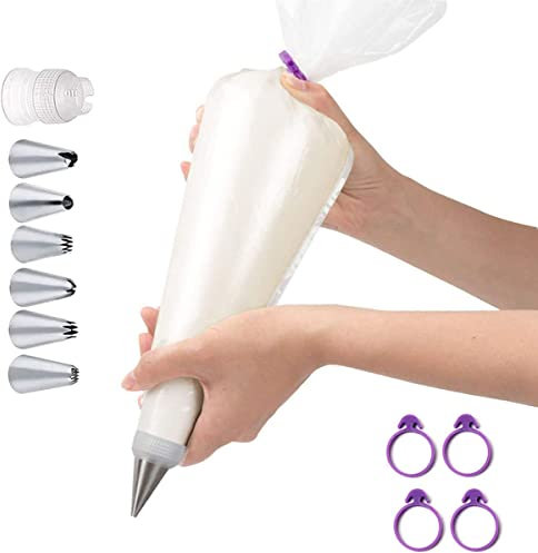 100 Disposable Large Bags and 4 Clips for Pastry Cupcake Decorations