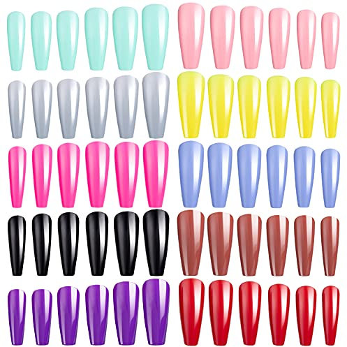 240 Stück Extra Lange Künstliche Nägel, Einfarbig Falsche Nägel, Ballerina Sarg Vollfarbige Vollabdeckung Nageltips für Frauen Mädchen DIY Nagelkunst Salon (10 Farben & 12 Größe)
