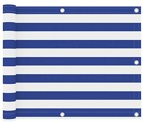 Tidyard Balkon Sichtschutz Balkonabdeckung Balkonverkleidung Beschattung Sonnenschutz Terrasse Balkonfächer Garten Weiß und Blau 75x300 cm Oxford-Gewebe