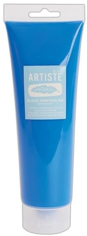 Artiste Water-Soluble Block Printing Ink, Fluorescent Blue 300ml, for Block Printing, Lino Printing, Linoleum, Screen Printing, for Artists Kit, Printmaking Art Paint Ink Supplies, Water-Based