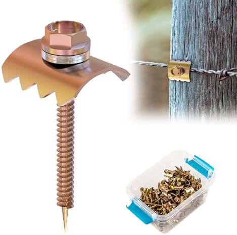 Wuno Shop Fence Staples, Fence Post Screws for Softwoods, Fence Fasteners for Wire Fencing, Reuse Fence Staple Nails with Wire Fixer for Wire Mesh and Woven Fencing-200 Pcs