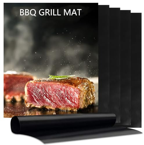 FWEEK Set di 6 tappetini per barbecue, 40 x 33 cm, per barbecue a gas, carta da forno, tappetini neri per barbecue a gas e carbone, riutilizzabili, antiaderenti, durevoli fino a 260 °C